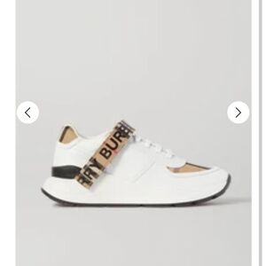 Burberry White and Tan Logo Strap Sneakers